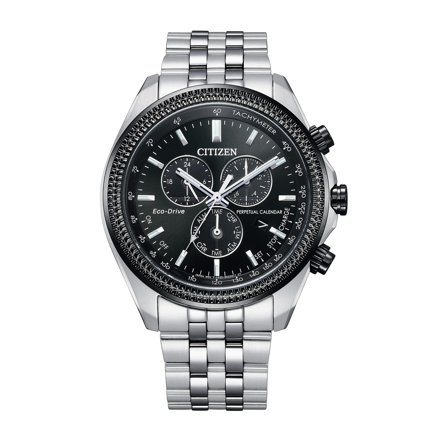 Citizen Men's Eco-Drive Classic Chronograph Watch in Stainless Steel with Perpetual Calendar, Tachymeter, Black Dial