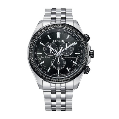 Citizen Men's Eco-Drive Classic Chronograph Watch in Stainless Steel with Perpetual Calendar, Tachymeter, Black Dial