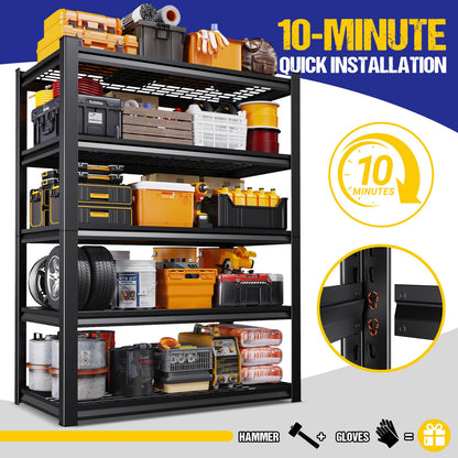 AOAORGG 71" H Garage Shelving 5-Tier Heavy Duty Storage Shelves, Tool-Free Adjustable Metal Shelf Unit, Utility Organizer Rack for Basement, Pantry, Kitchen, Warehouse, 15.7" Dx35.4 Wx71 H, Black