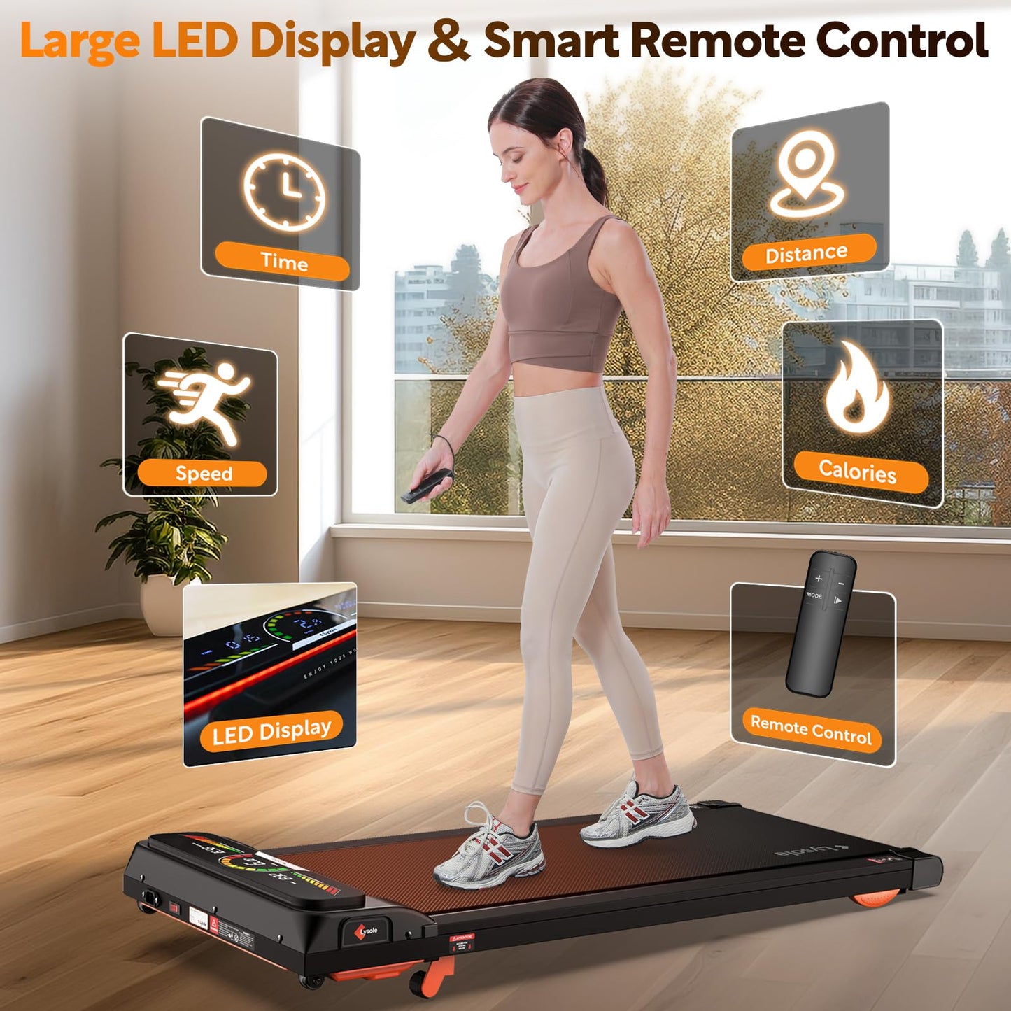 Lysole Walking Pad Treadmill with Incline,Treadmills for Home and Office,340 Lb Capacity,4 in 1 Portable Under Desk Treadmill with APP and Remote Control,Large LED Display