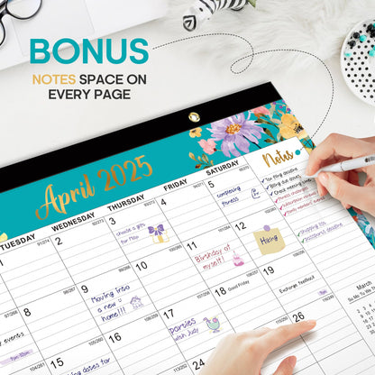 Desk Calendar 2025-2026, 21 Months Calendar Runs from April 2025 to December 2026 - Large 17" x 12" Desktop/Wall Monthly Calendar for Home School, or Office - Floral Pattern