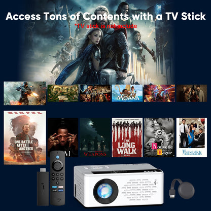 TMY 1080P Full HD Portable Mini Projector, Upgraded Bluetooth Movie Projector with Screen, Compatible with TV Stick Smartphone/HDMI/USB, Indoor & Outdoor Use