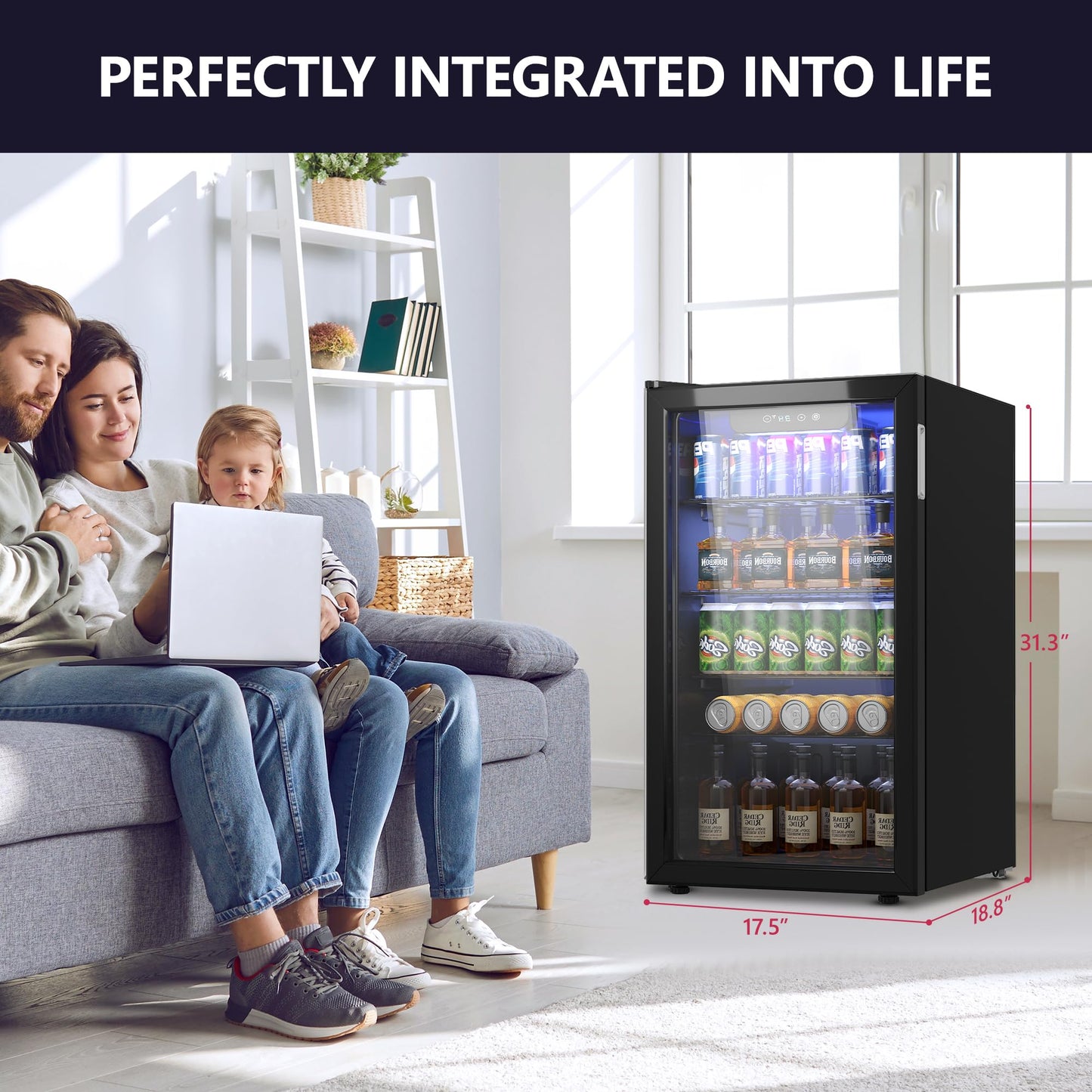 Icyglee Beverage Refrigerator Cooler - 126 Can Mini Fridge with Glass Door for Soda Beer, Wine, Beverage Cooler for Home, Office, Bar with Adjustable Removable Shelves, Black