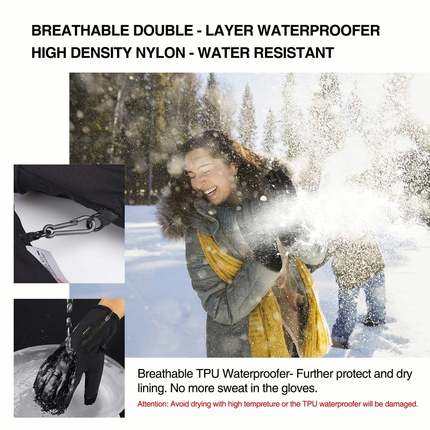 Balhvit -10℉ Waterproof Winter Gloves for Men & Women, 5-Layer Ski & Snow Gloves for Cold Weather, Breathable Warm Gloves with Touch Screen Fingers