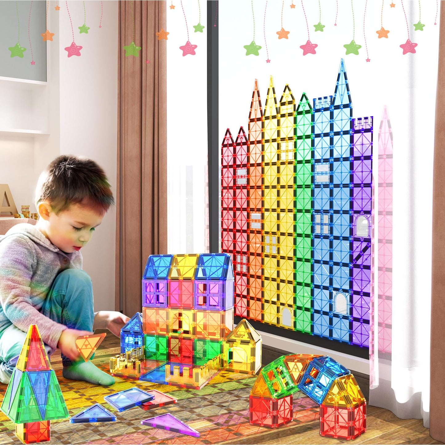 IGIVI Magnetic Tiles Kids Toys for 3+ Year Old Boys & Girls, STEM Building Blocks Toys & Games, Sensory Toys for Toddlers, 3 4 5 6 7 8 Year Old Boy Birthday Gift