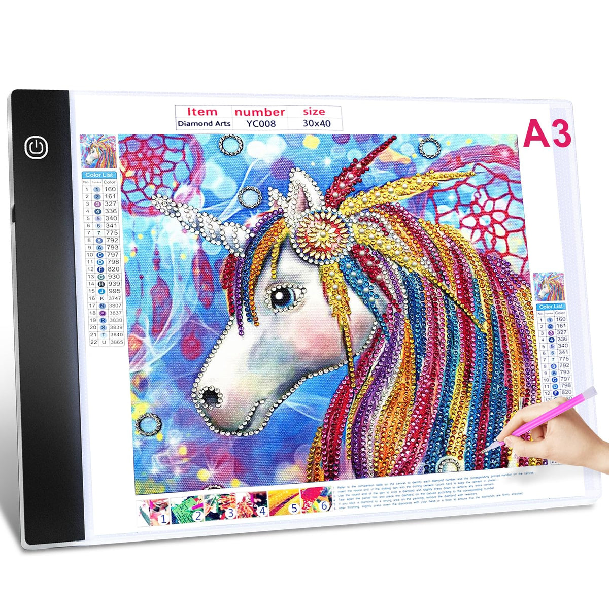 Guiseapue A3 Diamond Art Light Board, Ultra-Thin Light Pad for Painting, Light Table Tracing Light Box for Drawing, Tattoo, Weeding Vinyl, Sketching, Painting Accessories Gifts for Her, Kids, Him