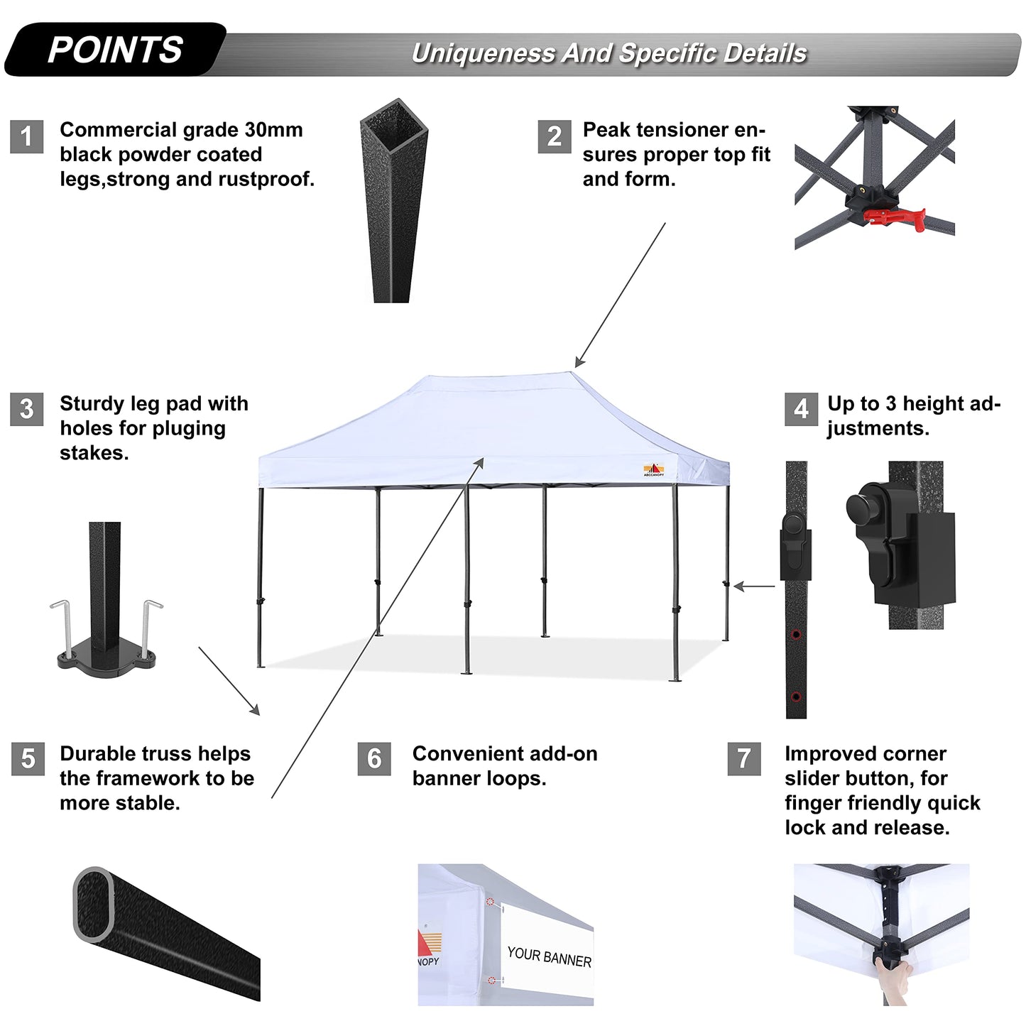 ABCCANOPY Patio Pop Up Canopy Tent 10x20 Commercial-Series(White)