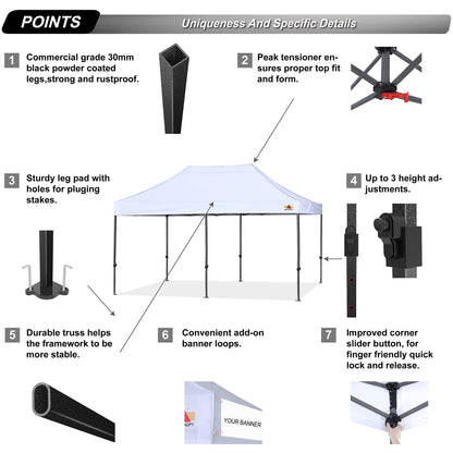 ABCCANOPY Patio Pop Up Canopy Tent 10x20 Commercial-Series(White)