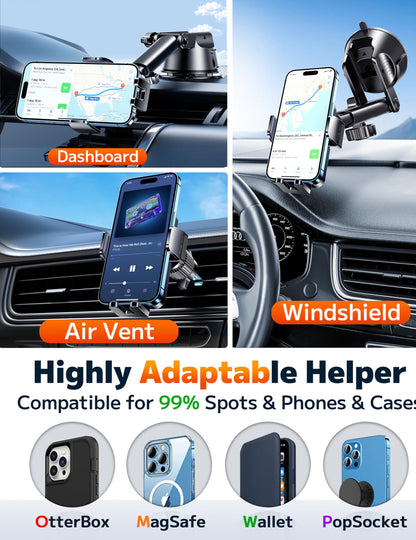 Qifutan Dash Mounted Holders Phone Holders for Your Car Phone Mount for Car Windshield Dashboard Air Vent Universal Hands Free Automobile Cell Phone Holder Fit for iPhone Smartphone