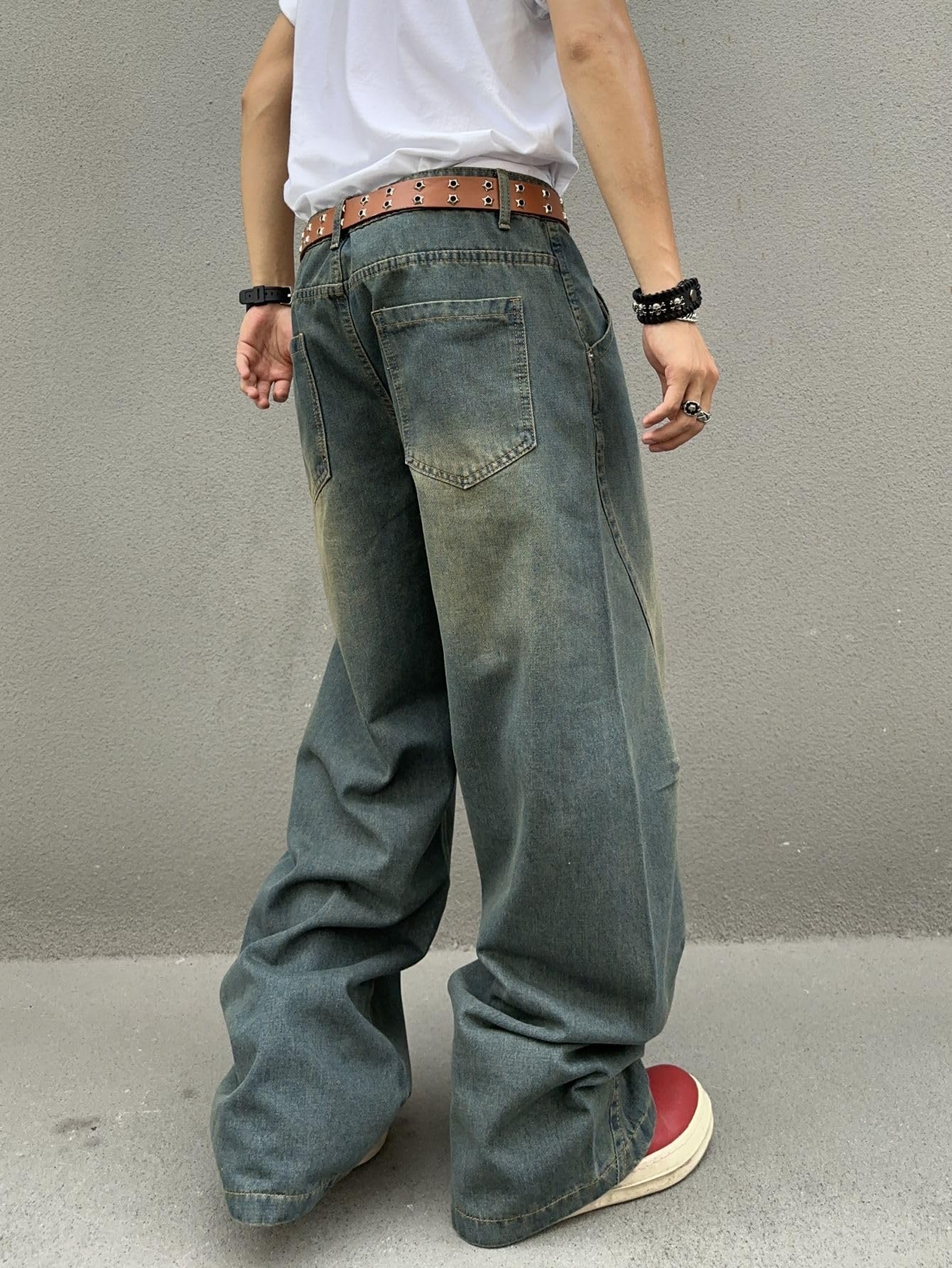 DFGIGT Men's Irregular Sutures Y2k Hip Hop Baggy Jeans Wide Leg Denim Pants Casual Loose Fit Trousers Streetwear Jinco 2000s Extreme Relaxed Skater Skateboard Nostalgia Retro,A11 Blue,Large