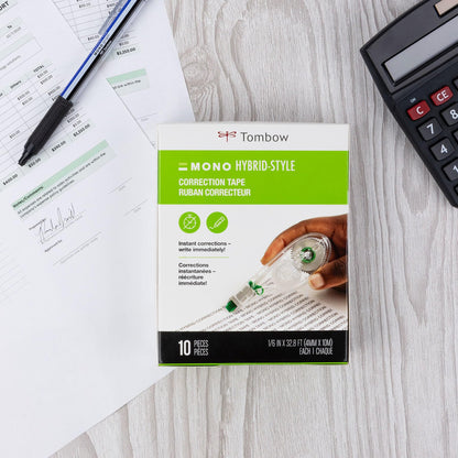 Tombow 68721 MONO Hybrid Correction Tape, 10-Pack. Easy To Use Applicator for Instant Corrections