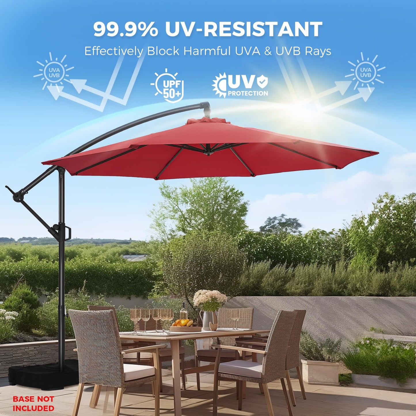 HOMSHADE 10ft Offset Patio Umbrella - Offset Hanging Cantilever Patio Outdoor Market Umbrella UPF50+ UV Protection with Easy Tilt Adjustment and Crank for Pool Deck and Garden(Red)
