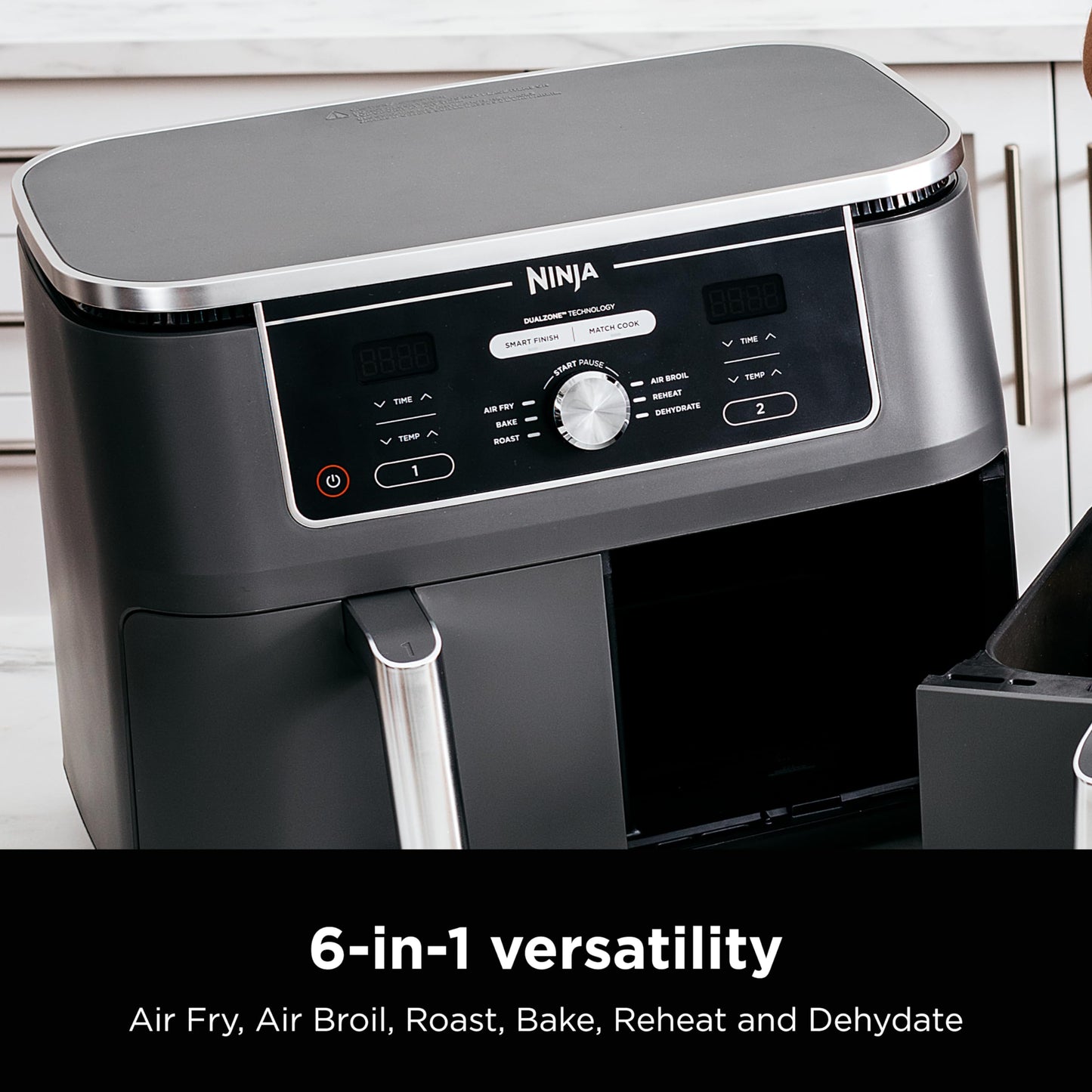 Ninja DZ401 Foodi 10 Quart 6-in-1 DualZone XL 2-Basket Air Fryer with 2 Independent Frying Baskets, Match Cook & Smart Finish to Roast, Broil, Dehydrate for Quick, Easy Family-Sized Meals, Grey