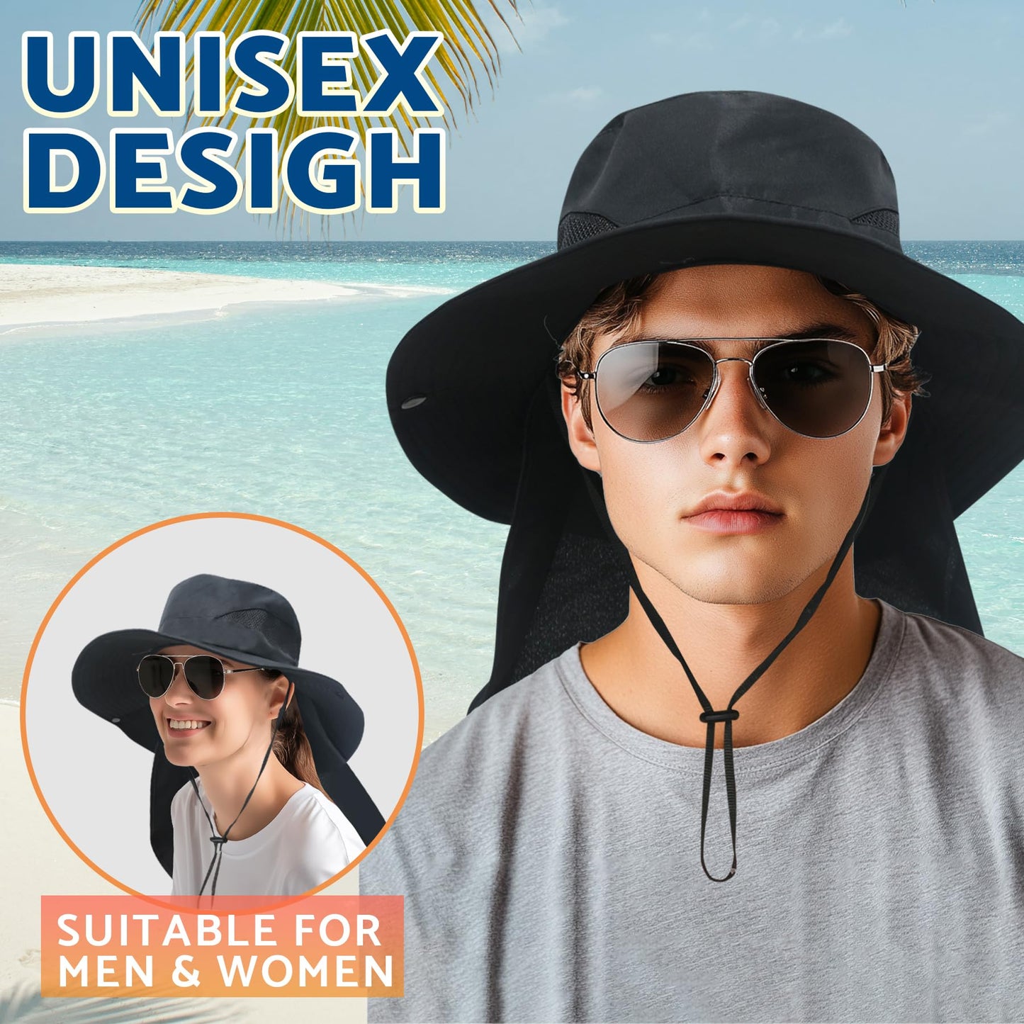NPJY Sun Fishing Hats for Men Women UV Sun Protection Bucket Hat with Foldable Neck Flap Pure Darkgray