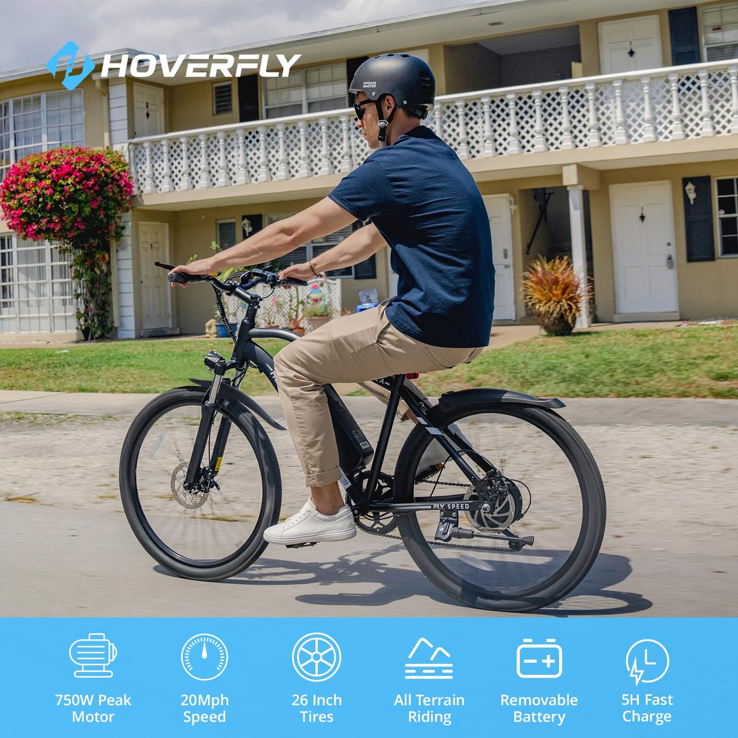 HOVERFLY OUREA Electric Bike 26", 750W Peak Motor Mountain Ebike,Up to 40 Miles 20MPH Removable Battery, 7-Speed and Shock Absorber, UL2849 Certified, Electric Commuter Bike for Adults White