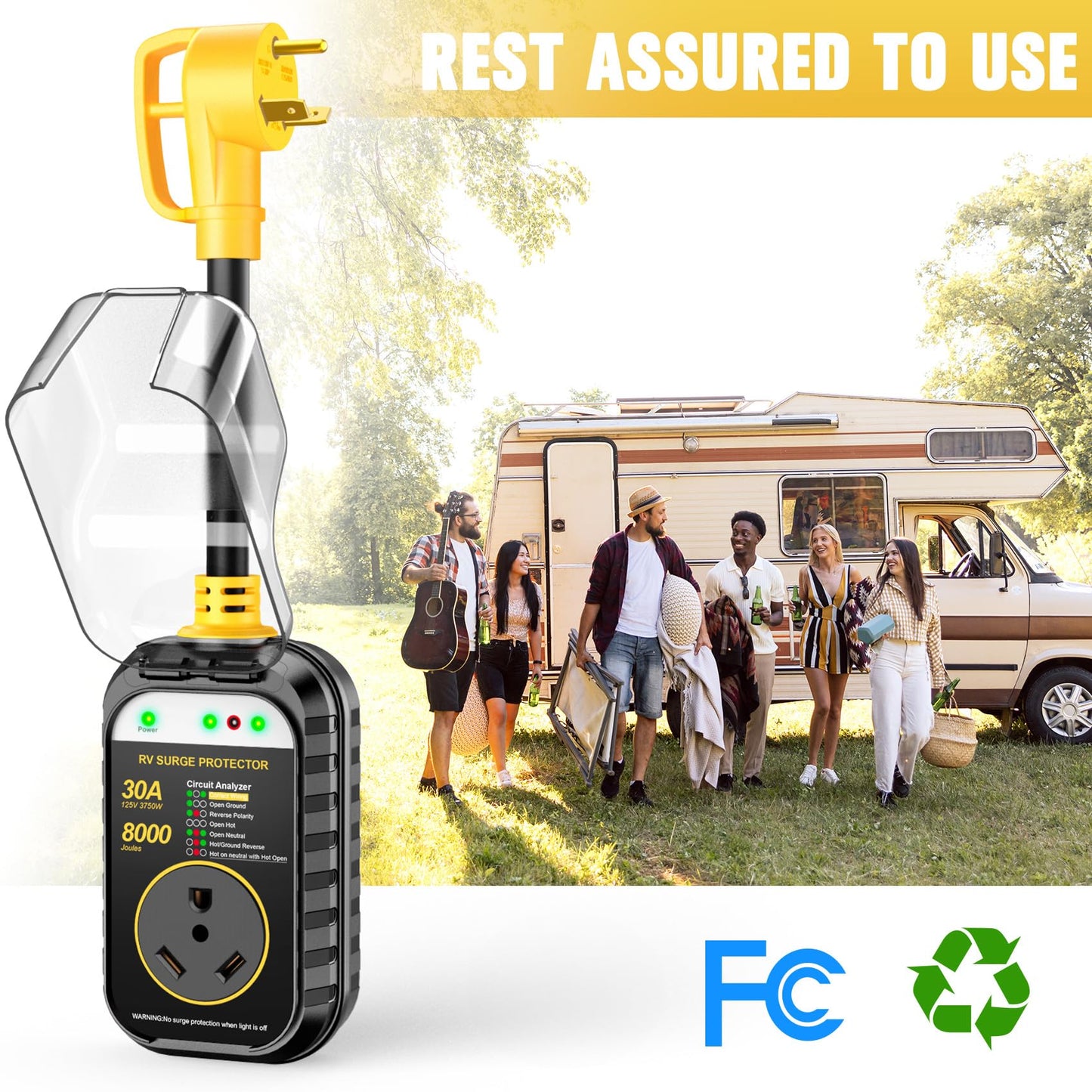 GEARGO RV Surge Protectors 30 Amp, [2025 New Upgraded & Gen2] RV Circuit Analyzer, Full Protection(8000 Joules), RV Adapter Plug for Camper (Yellow)