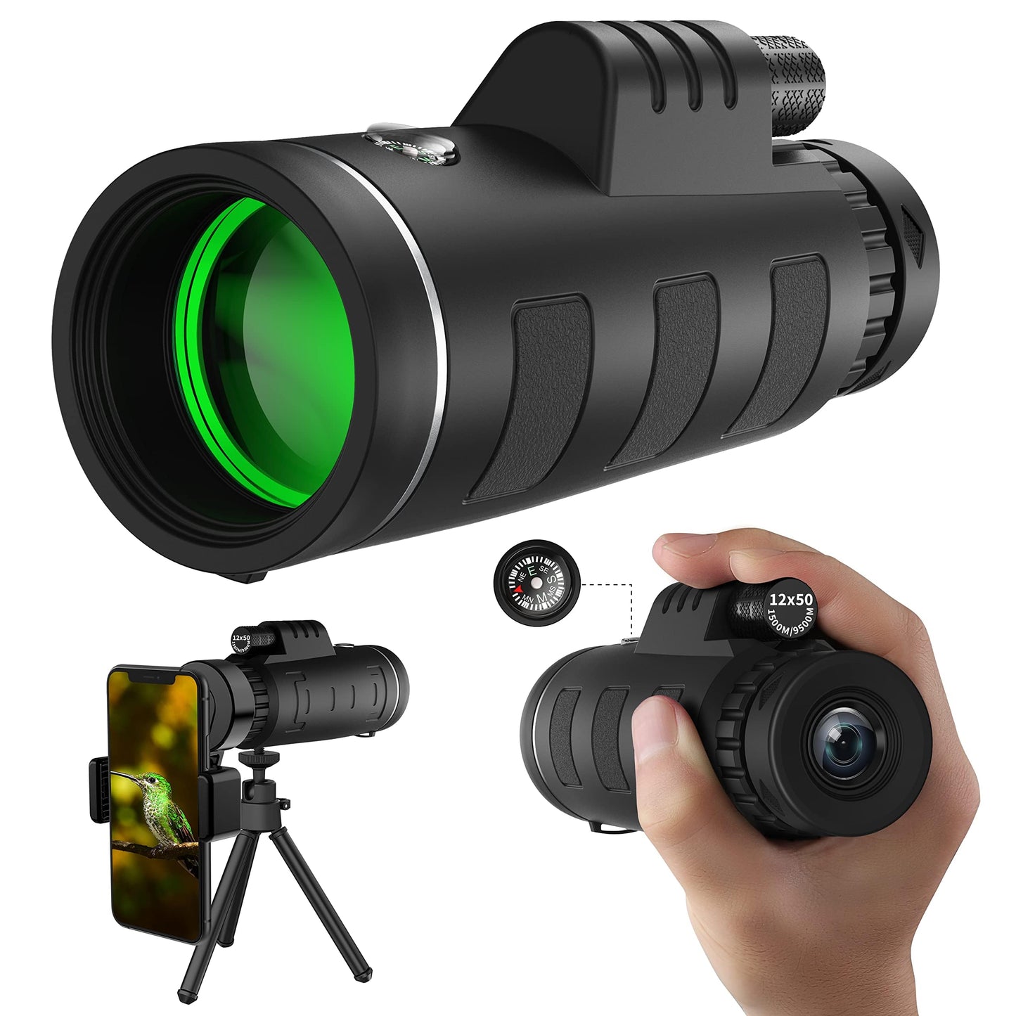 40x60 High Definition Monocular Telescope with Smartphone Adapter, BAK4 Prism FMC Monocular with Clear Low Light Vision for Wildlife Hunting Camping Travelling（LD006-00A-PDQ-2024）