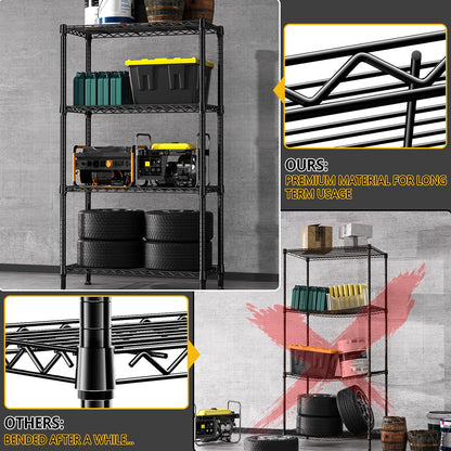 M MZG 1000 lbs 4 Tier Shelf Metal Storage Shelves Shelving Wire Rack Heavy Duty Closet Organizers for Garage Kitchen Bathroom Laundry Black 15.7" D x 33.5" W x 59.5" H