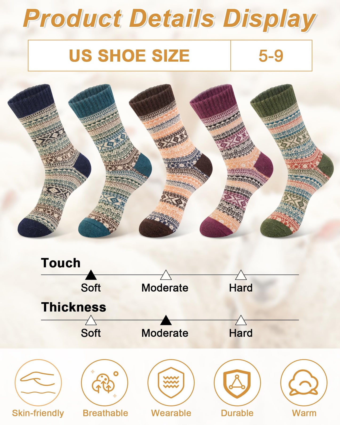 Senker Fashion Wool Socks for Women, Stocking Stuffers Christmas Gifts for Women Mom Her Boot Warm Crew Sock for Winter