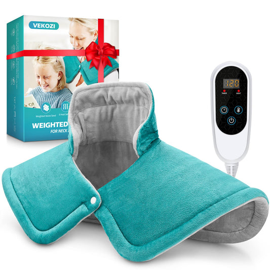 Heating Pad for Neck and Shoulders and Back, Christmas Birthday Gifts for Women Mom Mother, Weighted Neck Heating Pad for Back Pain Relief, Heating Pads Large, 6 Heat Settings 4 Auto-Off,17"x23" Blue