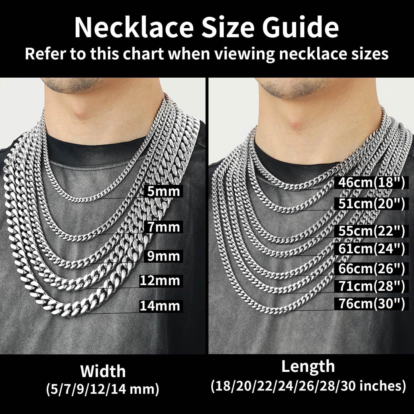 Stainless Steel Mens Cuban Link Chain, Miami Cuban Chain Necklace for Men, 7mm Wide Hip Hop Mens Jewelry, 20"