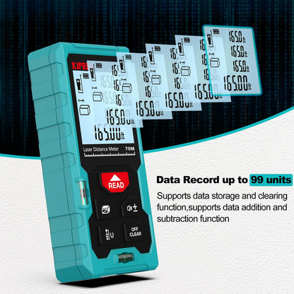 Kiprim Laser Distance Measure High Accuracy 229ft LD70E Laser Tape Measure 70M Compact Laser Measurement Tool with Larger Backlit LCD Display,ft/m/in Switching,Bubble Level