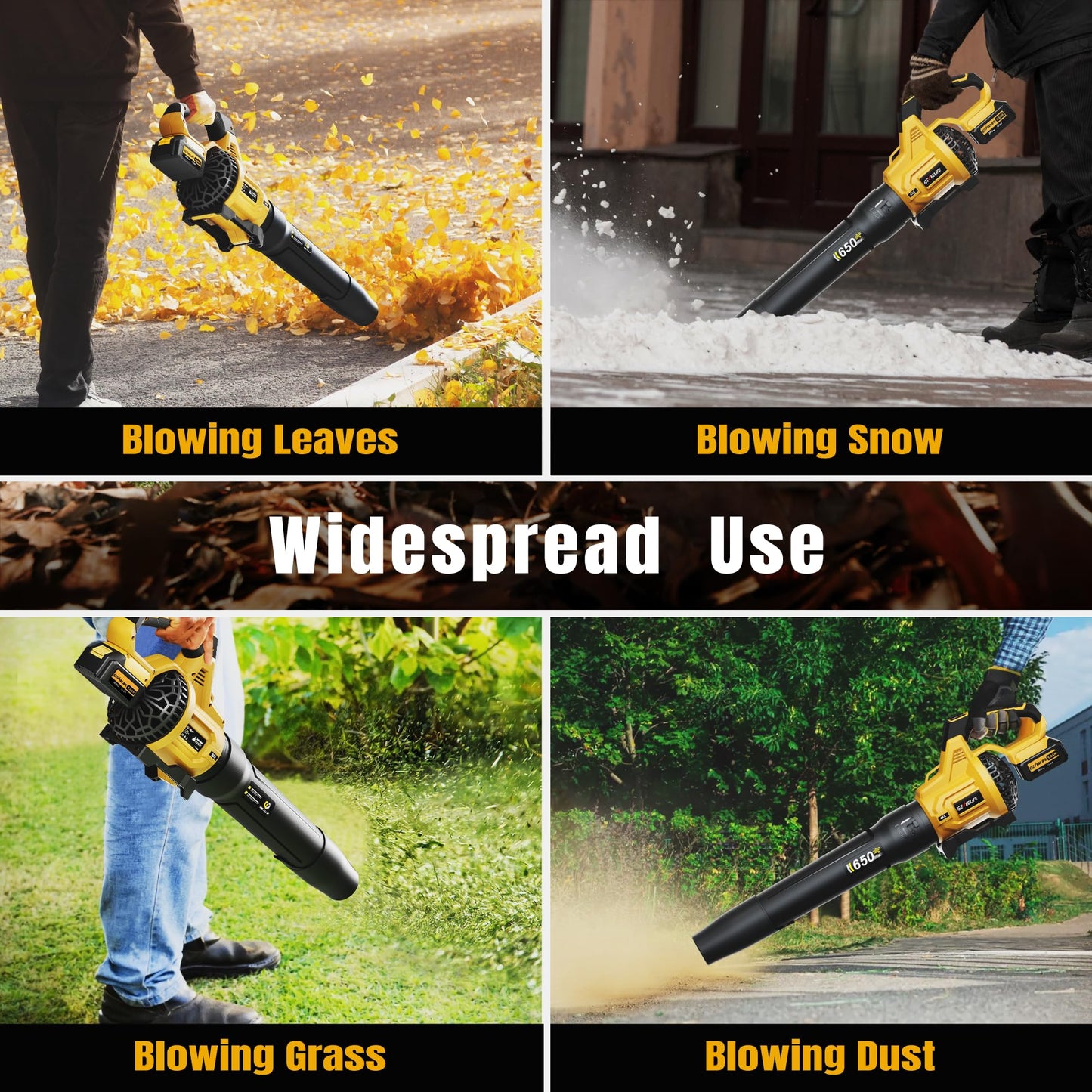 GEVEELIFE Leaf Blower Cordless, 650CFM & 3 Speed Levels, Electric Cordless Leaf Blower with 2 * 5.0Ah Battery Powered, Blowers for Lawn Care, Yard, Blowing Leaves, Dust, Snow