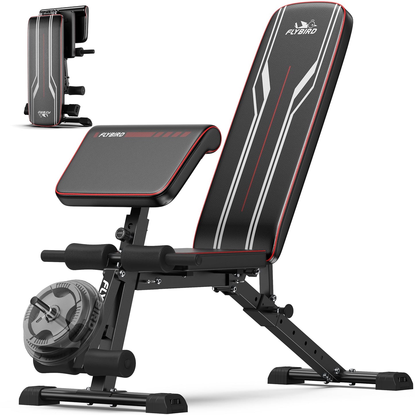 FLYBIRD 3 in 1 Adjustable Weight Bench with Leg Extension & Preacher Curl Pad for Full Body Workout, 800LBS Foldable Exercise Bench at Home Gym, Portable Lifting Incline Decline Flat Strength Training