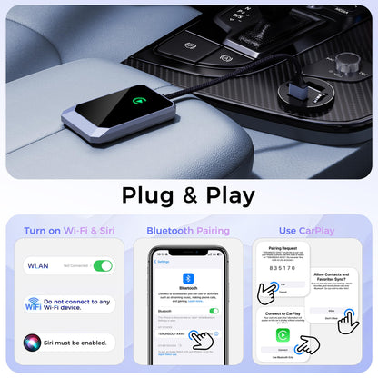 TERUNSOUl Wireless CarPlay Adapter, Convert Factory Wired to Wireless, Easy Plug and Play Setup, Zero Delay, Supports Voice Assistant, Compatible with Cars with OEM Wired CarPlay & iOS 10+