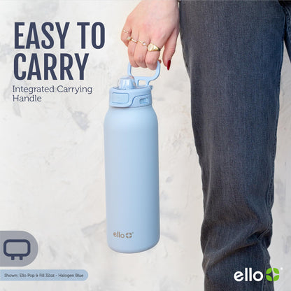 Ello Pop & Fill 22oz Stainless Steel Water Bottle with Quick Fill Technology, Double Walled and Vacuum Insulated Metal, Leak Proof Locking Lid, Sip and Chug, Reusable, BPA Free, Raincloud
