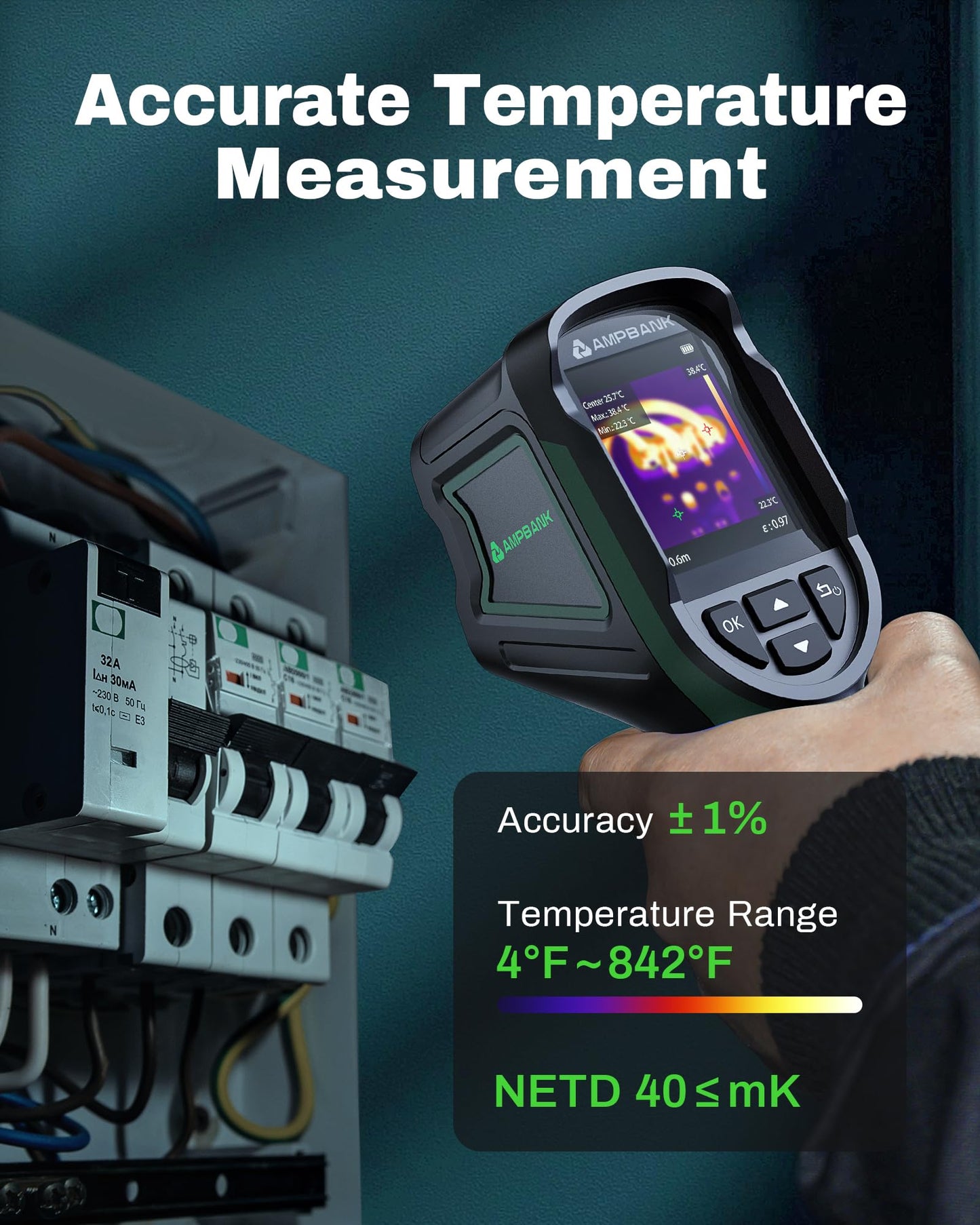 H128 Handheld Thermal Camera, 240 x 240 TISR Resolution, 24h Battery Life Thermal Imaging Camera, 25 Hz Infrared Camera with Temperature Alarm, -4℉~ 842℉ Temp Range, IP65 Protection Level