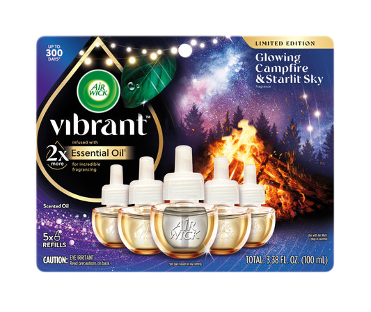 Air Wick Plug In Vibrant Scented Oils Refills, Campfire and Starlit Sky, Fall Scents, 5 ct