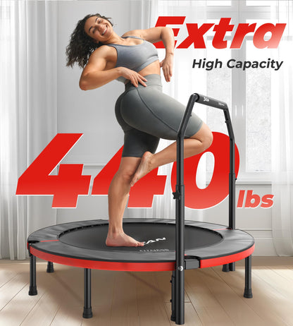 BCAN 48" Foldable Mini Trampoline, Rebounder Trampoline for Adults, Adjustable Foam Handle, Exercise Rebounder for Adults Indoor/Garden Workout, Max Load 440lbs, Red