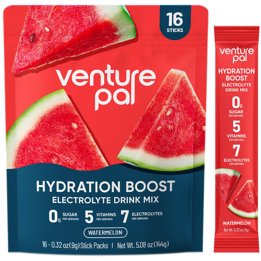 Venture Pal Sugar Free Electrolyte Powder Packets - Liquid Daily IV Hydration Packets for Rehydration | 5 Vitamins & 7 Electrolytes | Keto Friendly | Non-GMO | Vegan | 16 Sticks