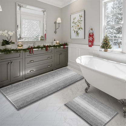 BSICPRO Bathroom Rugs and Mats Sets, 2 Piece Thick Absorbent Chenille Bath Mat Rug Set Non Slip, Soft Shaggy Bath Room Floor Mats for Bathroom, Machine Washable (Gray, 24" x 70" Plus 20" x 32")
