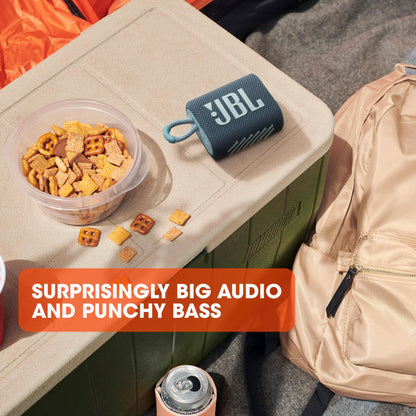 JBL Go 3 - Portable Mini Bluetooth Speaker, big audio and punchy bass, IP67 waterproof and dustproof, 5 hours of playtime, speaker for home, outdoor and travel (Blue)