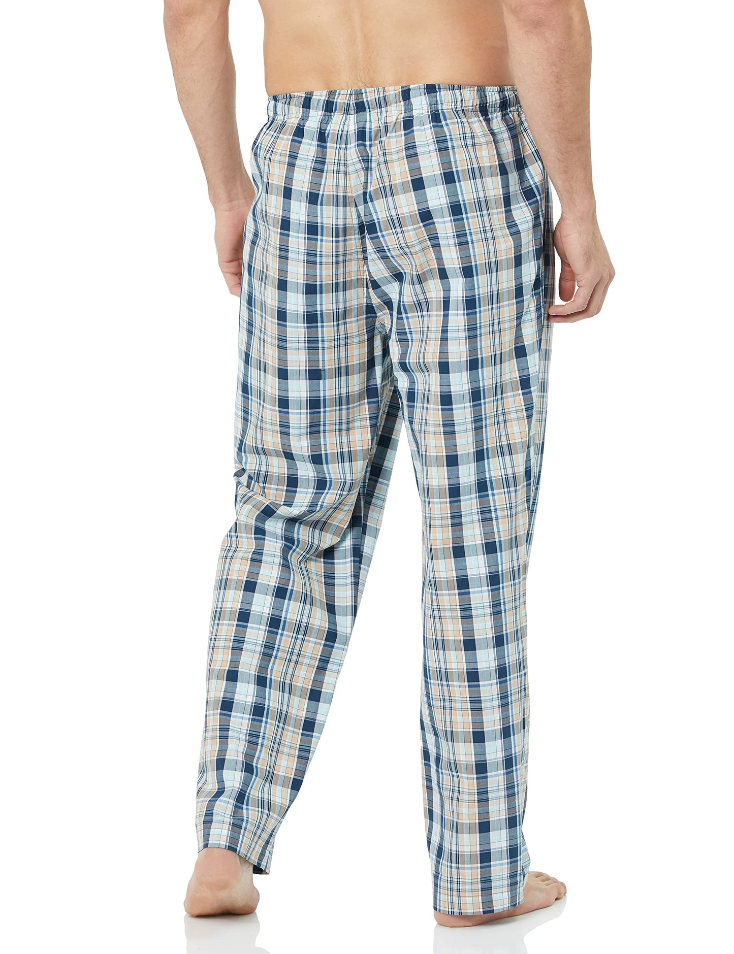 Amazon Essentials Men's Straight-Fit Woven Pajama Pant, Blue Light Orange Madras Plaid, X-Large