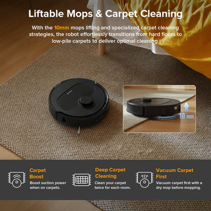 roborock Qrevo Series Robot Vacuum and Mop, 8000Pa Suction, Upgraded from Qrevo S, Anti-Tangle Brushes, Smart Obstacle Avoidance, Auto Mop Washing, All-in-One Dock, 200RPM Spinning Mops, Black(QV 35A)