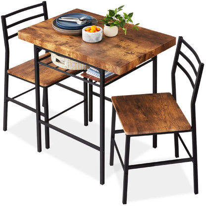 Best Choice Products 3-Piece Modern Dining Set, Space Saving Dinette for Kitchen, Dining Room, Small Space w/Steel Frame, Built-in Storage Rack - Brown