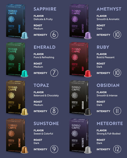 ROSSO CAFFÈ Espresso Coffee Pods for Nespresso Original Machines - 80 Capsules Variety Pack, 8 Signature Flavors, Medium to Dark Roast - Made in Italy