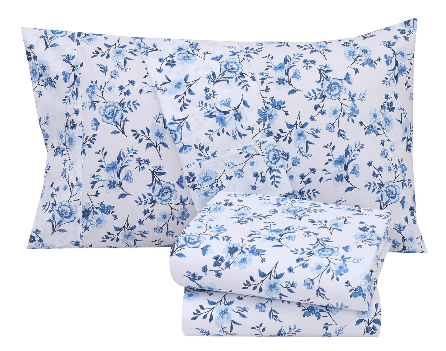 RUVANTI 100% Cotton Sheets – Queen Size Percale Bedding, Cooling & Breathable Floral Design, Durable with a Crisp, Soft & Comfortable Feel, 16" Deep Pocket, 4-Piece Set, Annual