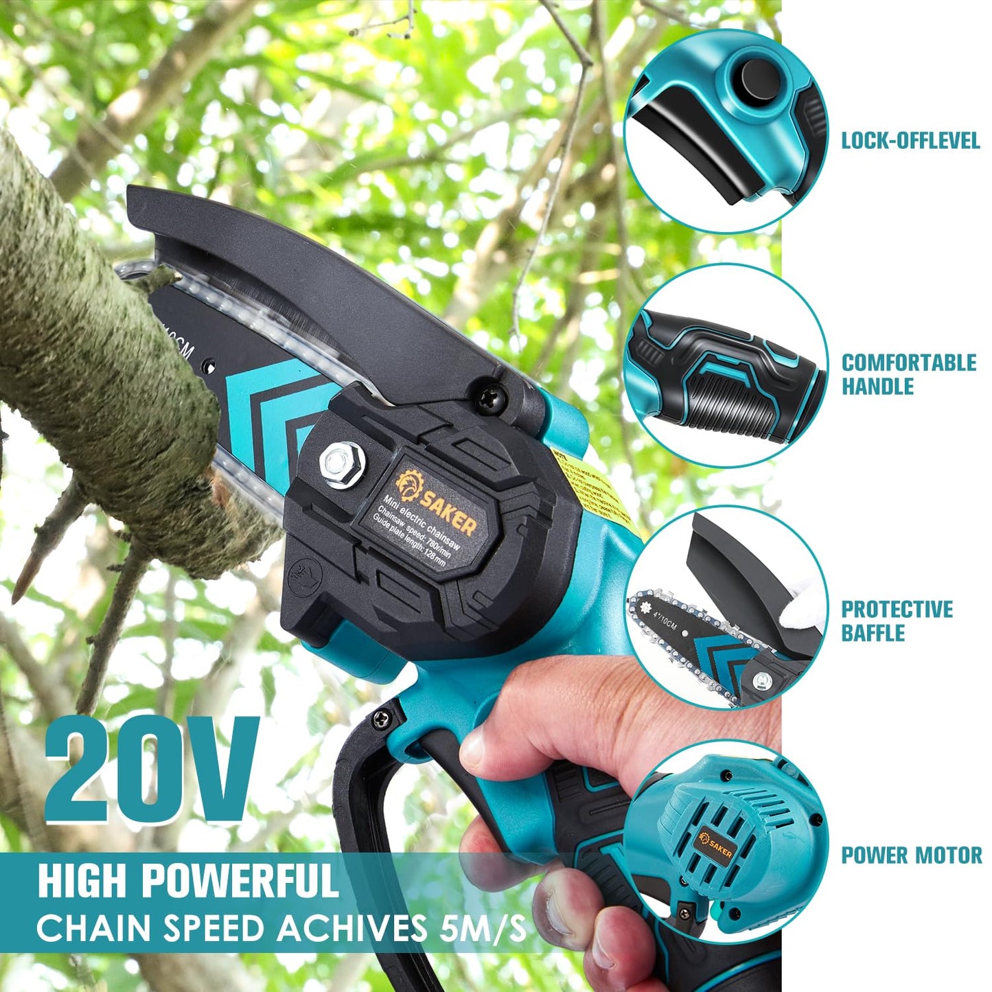 Saker Mini Chainsaw,Portable Electric Chainsaw Cordless,Handheld Chain Saw Pruning Shears Chainsaw for Tree Branches,Courtyard,Household and Garden