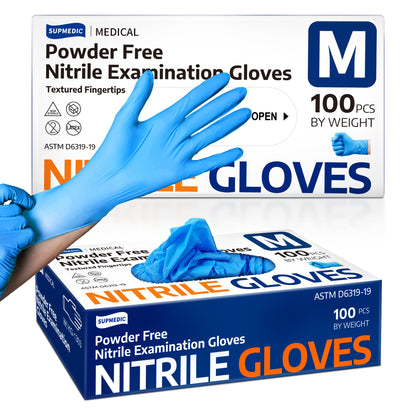 Supmedic Medical Nitrile Exam Gloves, Latex-Free, Powder-Free, Food Safe, Cooking Food Prep, Disposable Gloves, Blue, 100 Pcs (Medium)