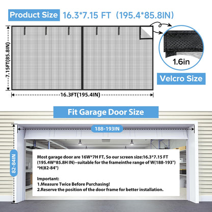 VIOMORL 16x7FT Garage Screen Door Mesh Magnetic Garage Door Screen Magnetic Closure Upgraded Sturdy PET(Greater Than Fiberglass and Polyester) Garage Screen Doors for 2 Car Garage Pull Down