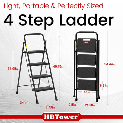 HBTower Step Ladder, Step Stool Foldable for Adults with Wide Anti-Slip Pedal, Lightweight 4 Step Ladders for Home