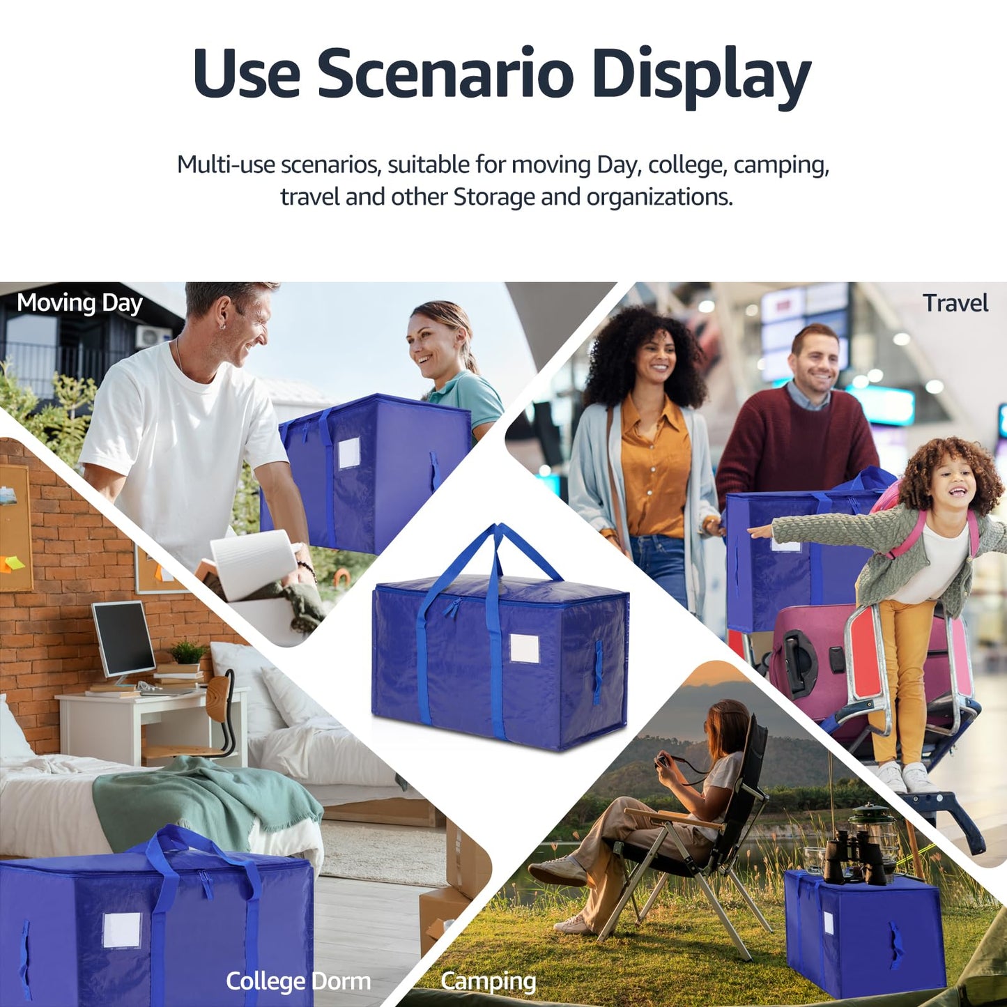 Moving Bags Heavy Duty Extra Large, Moving Boxes, Moving Supplies Essentials, Blue Storage Bins with Lids, Plastic Packing Totes, Storage Bags for Clothes with Handles & Zippers(Blue, 8 Pack)