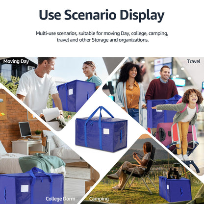 Moving Bags Heavy Duty Extra Large, Moving Boxes, Moving Supplies Essentials, Blue Storage Bins with Lids, Plastic Packing Totes, Storage Bags for Clothes with Handles & Zippers(Blue, 8 Pack)