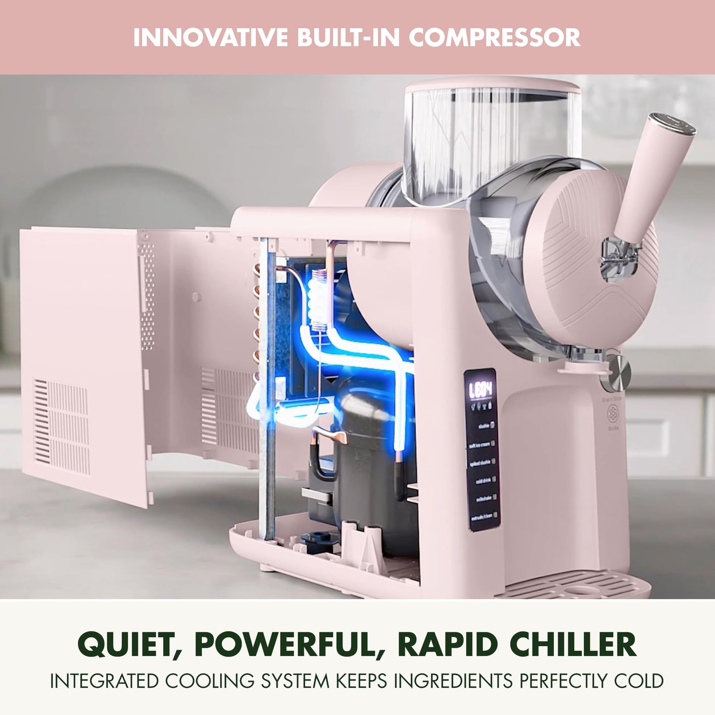 GreenPan Frost Ice Cream Maker & Slushie Machine, Soft Serve, Sorbet, Margaritas, Milkshakes, Frozen Yogurt, No Pre-Freezing, Ready in 15 Mins, 6 Modes, 7 Textures, Self-Cleaning, Family Size, Pink