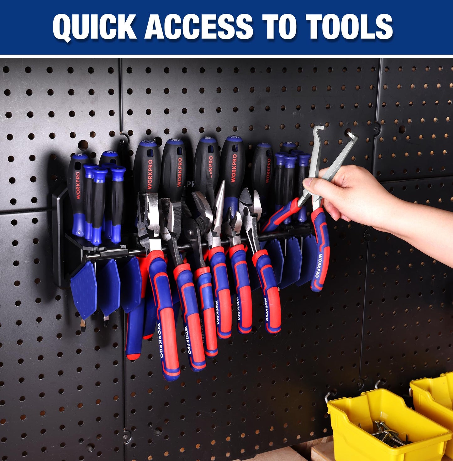 WORKPRO Plier Organizer Rack, 13.5" Foldable Tool Organizer, Wall Mount Screwdriver Organizers and Pliers Organizers, Tool Storage Rack for Screwdriver Holder and Pliers Holder (Tools not Included)