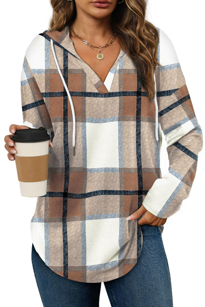 Bofell Cruise Outfits for Women 2025 Oversized Sweatshirt for Women Pullover Hoodies Trendy Fall Clothing Western Outfit Brown Plaid M
